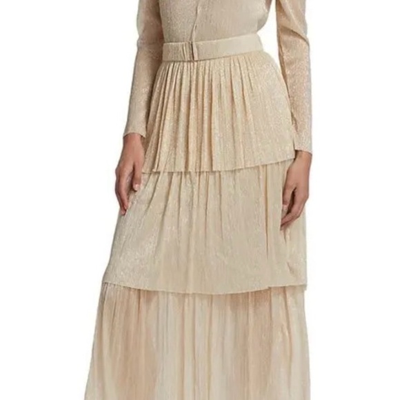 SABINA MUSAYEV Carry Tiered Belted Metallic Dress - Ivory - Picture 6 of 12